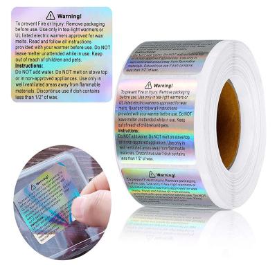 China Custom Printing 1.5 Inch Hologram Waterproof Safety Jar Candle Warning Labels Adhesive Stickers for sale