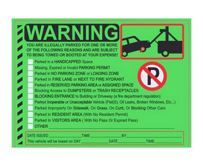 China Waterproof Custom Height Parking Violation Notice Labels Tow You Are Illegally Parked Warning Stickers for sale