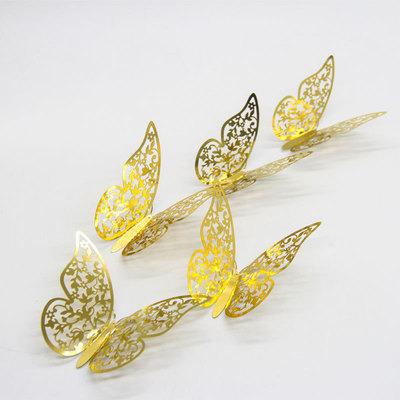 China Decorative Sticker 12 PCS Hollow Out 3D Butterfly Sticker 3 Sizes Gold 3D Butterfly Wall Decor For Wedding Festival Home for sale