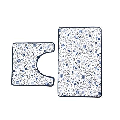 China Good Quality Washable Printed Non Slip U Shape Bathroom Mat Set 2 Piece Bathroom Floor Mat for sale