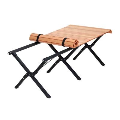 China Wood Outdoor Picnic Cylinder Desk Table Wood Folding Aluminum Camping Portable Table for sale