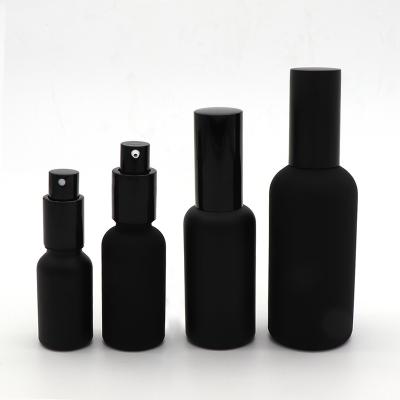 China High End Frosted Cosmetic Glass Bottle Matte Black Personal Care and Lotion Pump Bottle For Lotion Serum Cream Full Set for sale