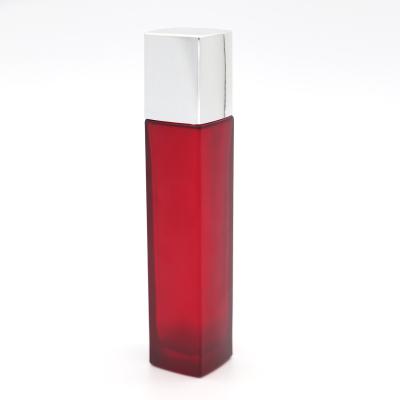 China Personal Care Cheap Personalized 4oz Rectangle Glass Red Frosted Bottle For Oil And Cream for sale