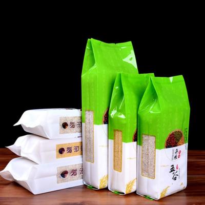 China Barrier Stand 5kg 10kg 8 Sides Seal Rice Bag Fin Sealing Food Packaging Bag for sale