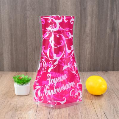 China Environmental Plastic Folding Flower Vase Wholesale Custom Shape Logo Printed Foldable Plastic Flower Cheap Colorful Vase for sale