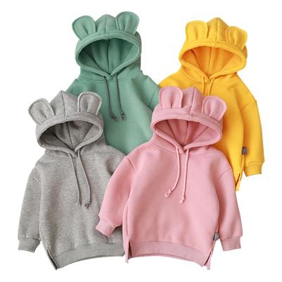 China Solid Blank Breathable Children's Thick Hoodie With Ears Cute Baby Children's Winter Hoodies Heavy Sweatshirts for sale