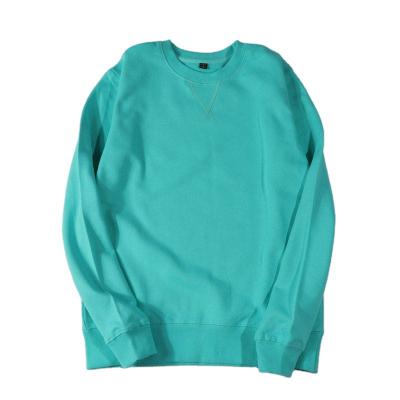 China Anti-wrinkle solid color aqua blue 340g cotton loose base for men and women round collar hoodies for sale