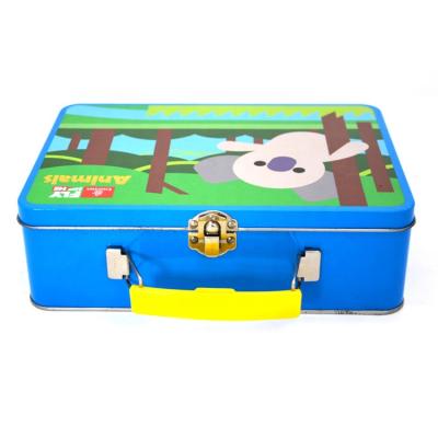 China Toy Tin Box With Handle Recyclable Printing Handle Gift Tin Containers With Lids Big Tin Container With Lid And for sale