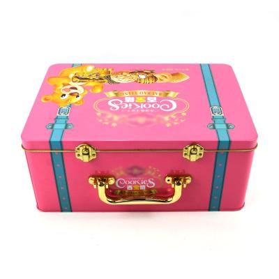 China Custom Cookie Storage Tin Box With Handle Christmas Metal Packaging Cake Cookie Tin Box Cookie Tin Box for sale