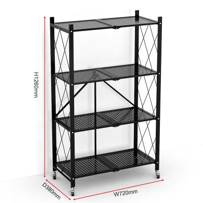 China Multifunctional Four-Layer Metal Stored Shelves Folding Storage Rack With Wheels for sale