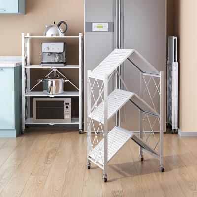 China Three-layer Folding Mutil Metal Anaqueles Store Home Store Storage Shelf Steel Folding Shelves Rack for sale