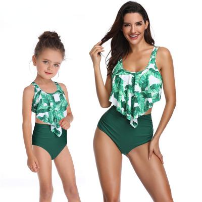 China RS855 Women's Stain Printed High-waist Bikini Ruffled Parent-child Swimwear Kids Swimwear Spot Slit Swimsuit QUICK DRY for sale