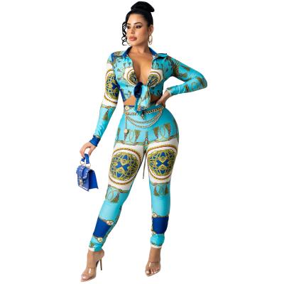 China WY02 Wholesale QUICK DRY Fashion Long Sleeve Pants Suits Digital Printed V-Neckline Set Clothing Female for sale