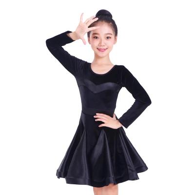 China Can Customize Standard Kids Competitions Latin Dance Skirt Girls Practice Clothes Black for sale