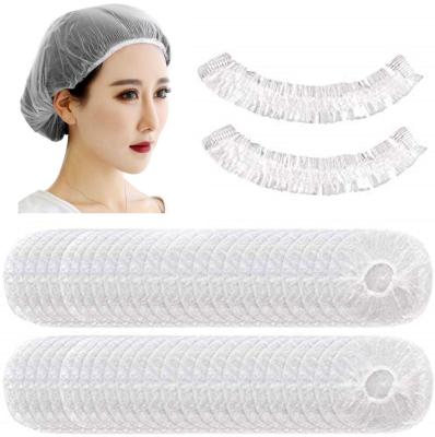 China Travel Viable Waterproof Elastic Clear Plastic PE Hotel Hat Disposable Bath 100Pcs Shower Caps for sale