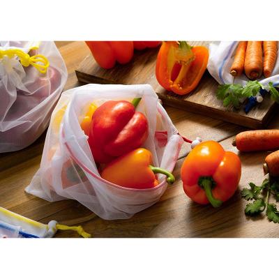 China Convenient Reusable Reusable Recycled Washable PET Light Weight Mesh Bags Mesh Produce Bag With Drawstring For Groceries for sale