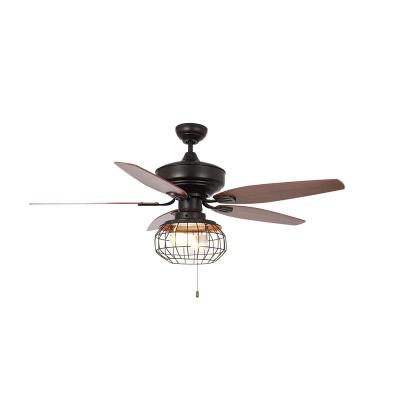 China 52 Inch 60W Luxury Ceiling Fan Remote Control And Chain Pull Black Body 5 Blades for sale