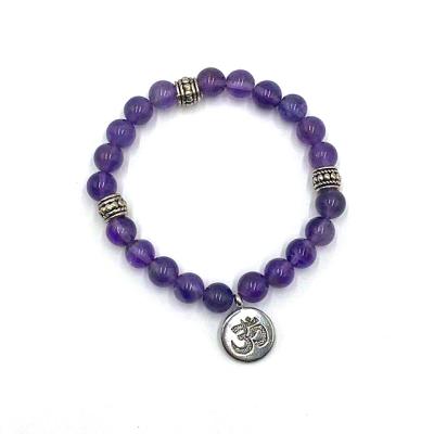 China Wholesale 8MM Natural Amethyst Stone Bracelets Casual/Sporting Hand Made Bracelets Beads With Opp Bag for sale