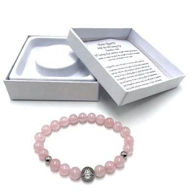 China TRENDY packed in giftbox 8mm gemstone bracelet with stainless steel seeing all eye for sale