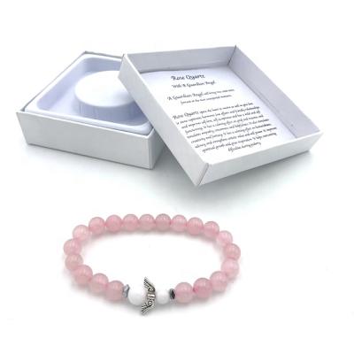 China Fashion gemstone bracelet with beaded guardian angel packed in giftbox and property description Rose Quartz for sale