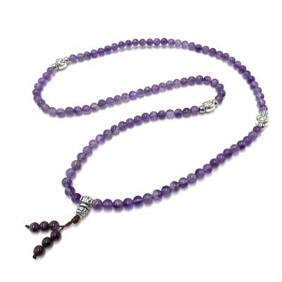 China Property Description Fashion Magic Mala Handmade Women 6mm Amethyst Gemstone Bead Necklace for sale