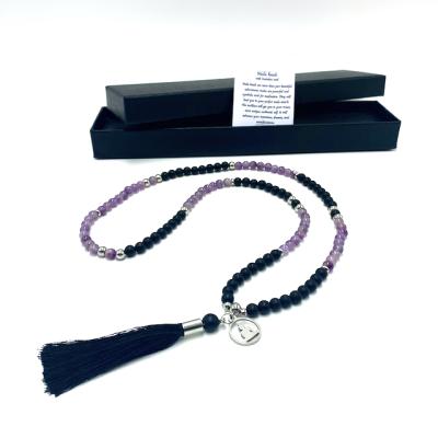 China FASHIONABLE Magic Necklace Jewelry Mala Onyx 6 Mm Gemstone Beads Necklace With Stainless Steel Accessories for sale