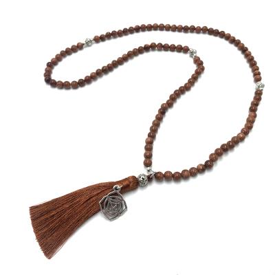 China Property Description Wholesale Fashion 6MM Gemstone Magic Handmade Mala Chakra Charm Gemstone Bead Necklace for sale