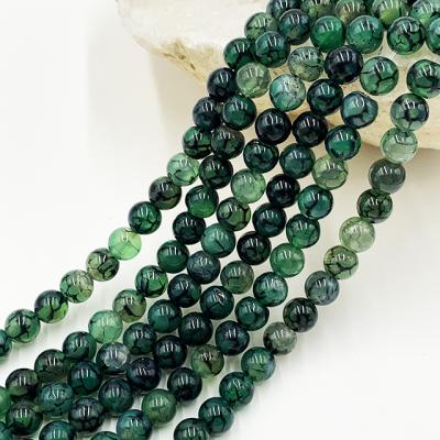 China DIY 4 10MM Dragon Veins Agate String Strands Semi Green Dragon Veins Agate Round Gemstone Beads for sale