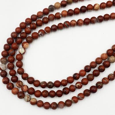 China None Wholesale Red Flowered Jasper 4-12 mm Natural Strands Semi Round Gemstone Beads for sale