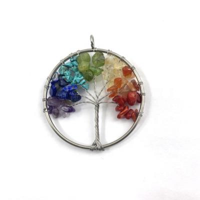 China Hand Made Vintage Pendant Hot Sale 50mm Gemstone Pendants 7 Chakra Stones Tree of Life for sale