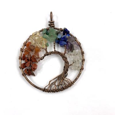 China 50MM Religious Copperlook Color Chakra Beaded Hand Made Stones Tree of Life Pendant for sale