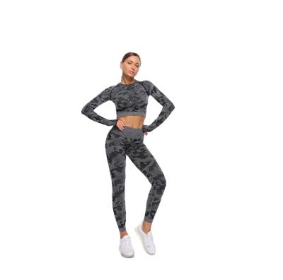 China Wholesale High Quality QUICK DRY Camouflage Sports Suit Seamless High Waisted Leggings Yoga Sets Two Piece Gaiters for sale