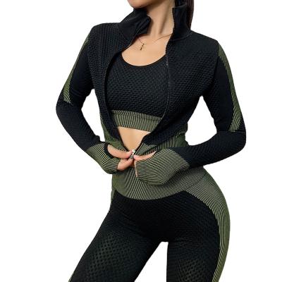 China Latest Breathable Fashion Zipper Long Sleeve Suit For Women Sports Bra Fitness Casual Fitness Yoga Leggings Sets for sale