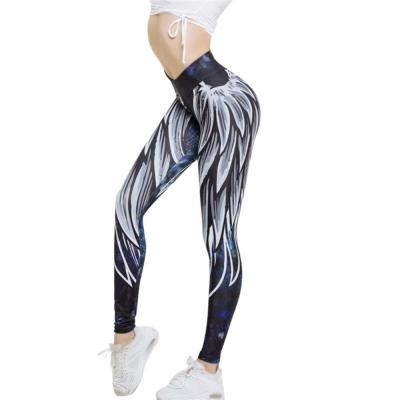 China Hot Selling Women's Breathable Angel Wings Printed High Waisted Yoga Pants Leggings For Fitness for sale