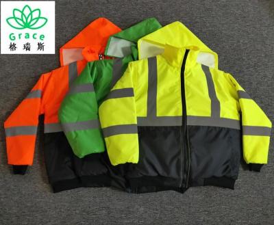 China Reflective Bomber Jacket High Visibility Color Polyester Fluorescent Green Yellow Orange Black 100% Jacket for sale