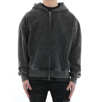 China wholesale Anti-wrinkle OEM service acid wash full face heavy vacuum zipper cropped hoodies men for sale