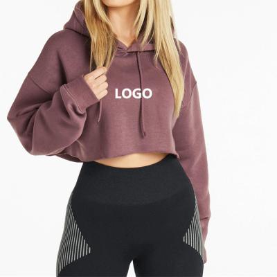 China Anti-wrinkle OEM manufacturer Custom Printing Logo cropped raw edge pullover hoodie woman for sale