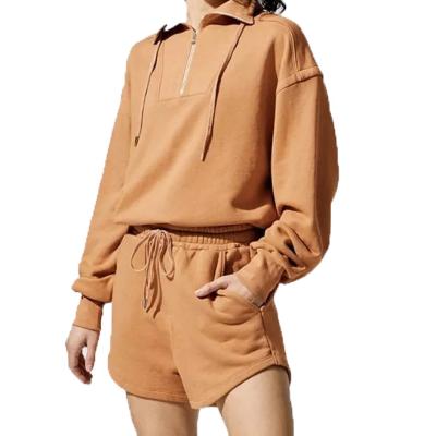 China High Quality Custom Made 100% Cotton Two Piece Tracksuit Anti-Wrinkle Set Long Sleeve Women's Hoodie Set For Girls Short Jogging Set Women Clothing for sale