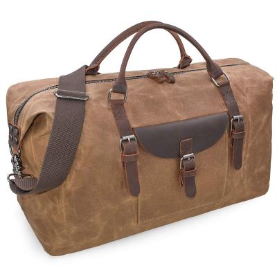 China Duffel Bag Oversized Waterproof Canvas Solid Color Travel Weekender Overnight Carryon Overnight Genuine Leather Handbag for sale