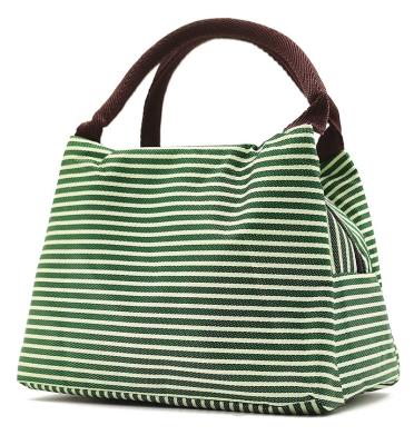 China Waterproof Green Stripe Lunch Bags For Kids Lunch Tote Reusable Tote Bag With Insulation Inner Layer Portable Zipper And Lunch Bag For Men for sale