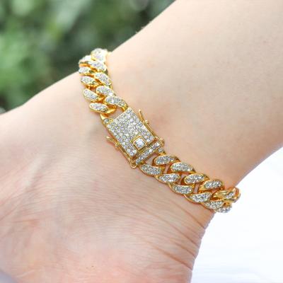 China Hip Hop Miami Cuba Chain Cuba Foot Chain Lead Free Nickel Free Stainless Steel 18K Gold Plated Inlaid Cubic Zircon Cuba Anklet for sale