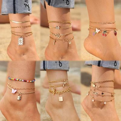 China Classic Multilayer Women's Fashion Punk Gold Plated Anklet Jewelry for sale