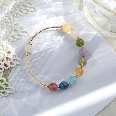 China Trendy Fashion Natural Crystal Gem Colorful Alloy Gold Plated Bracelet Jewelry for sale