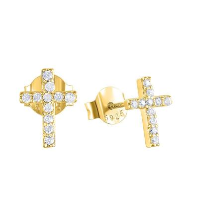 China 925 Sterling Silver TRENDY ZIRCON Fashion Cross Gold Plated Lightweight Luxury Stud Earrings for sale