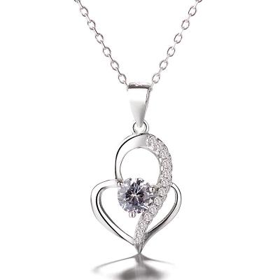 China Jewelry 925 Sterling Silver CZ Diamond Heart Pendant Necklace Engagement Gift Necklaces for sale