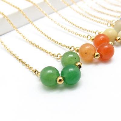 China Romantic Custom 18K Gold Plated Stainless Steel Colorful Jade Necklace for sale