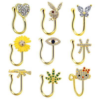 China Fashion Artificial Nose Ring Cute Nose Cuff Jewelry Non-perforated Copper Nose Clip for sale