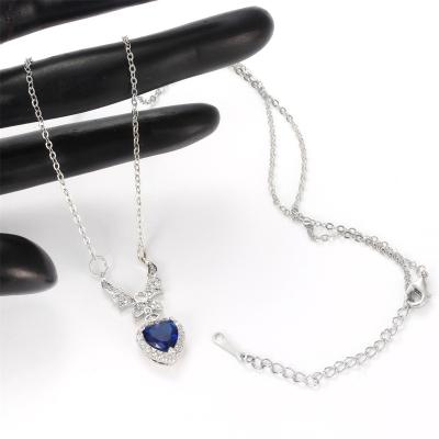 China Vintage Fashion Style Heart Silver Blue Necklace Zircon Pendant Chain for sale