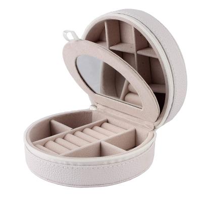 China Wholesale Leather Case Portable Organizer Travel Fashion Jewelry Round Leather Storage Box for sale