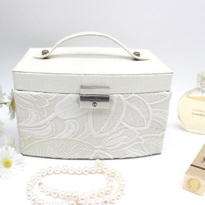 China ENGLAND STYLE Elegant Leather Jewelry Box With Mirror PU Leather Makeup Case Handmade Leather Cosmetic Box for sale